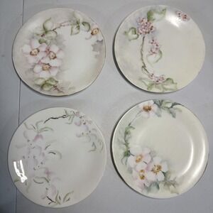 VTG LIMOGES Plates France Hand Painted Floral Lot 4 Salad Snack Hors D'oeuvre